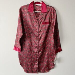 Intimate Essentials Paisley Print Burgundy Satin Long Sleeve Nightgown Small NEW